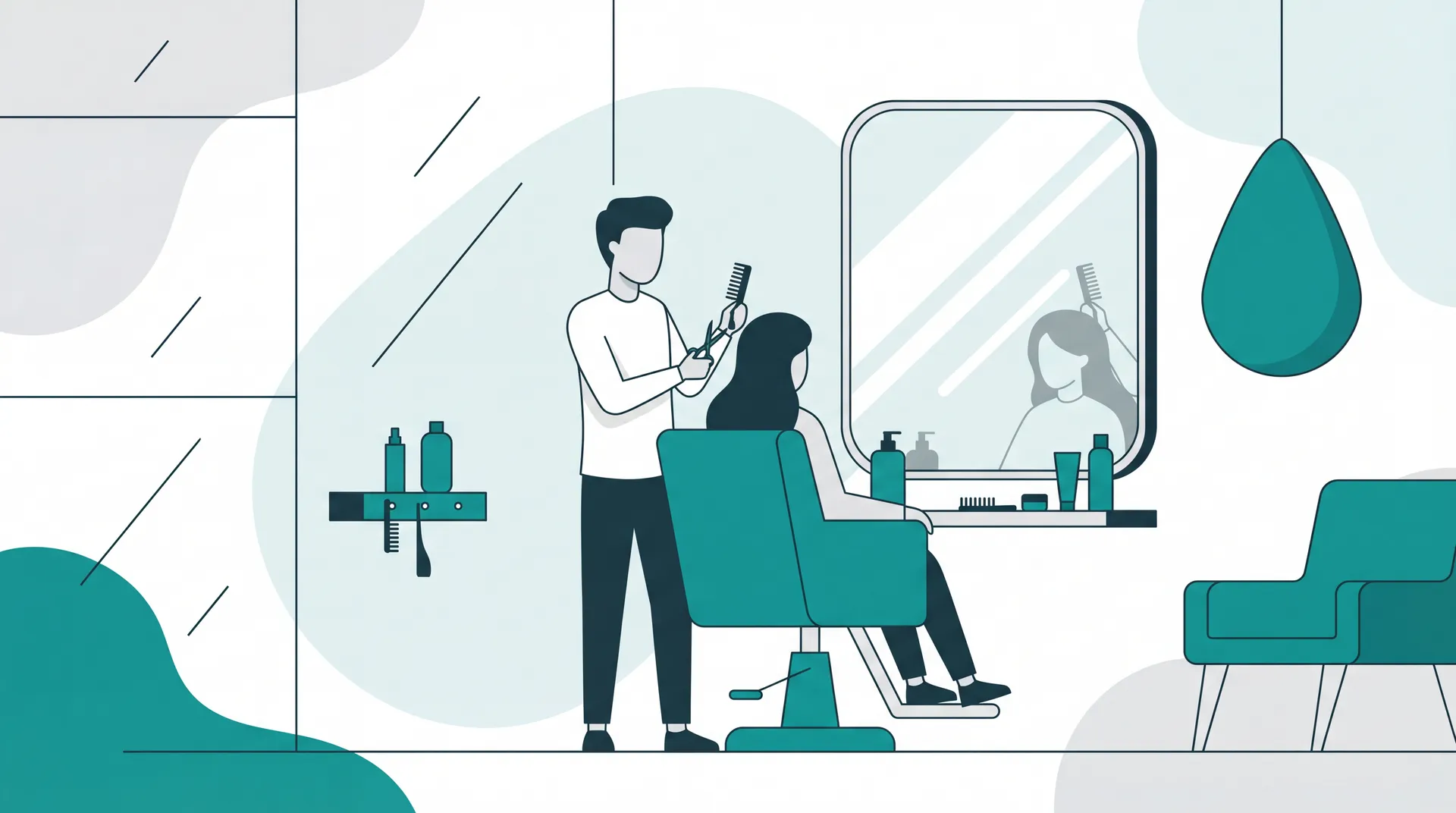 Friseur bedient Kundin im modernen Salon