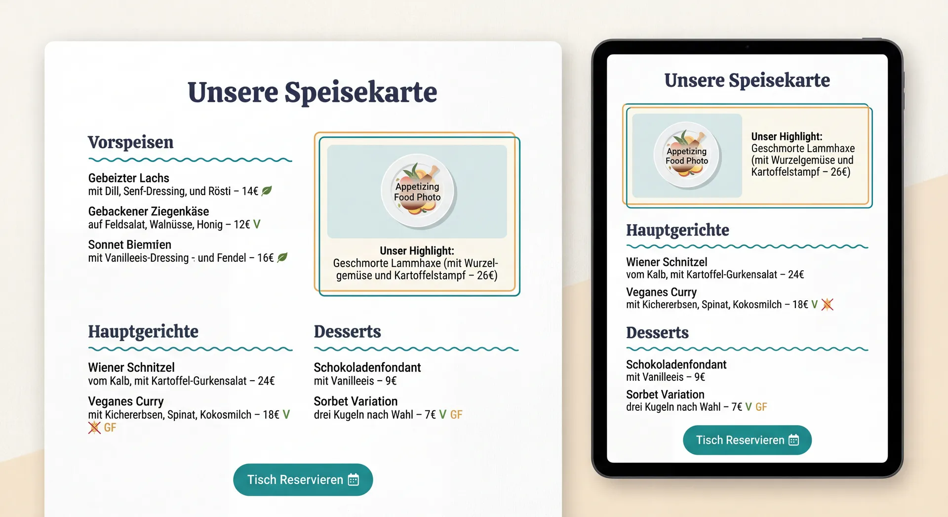 Responsive website design for restaurant Lindener Ratsstuben with digital menu