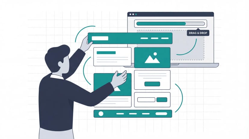 Website Builder Interface mit Drag & Drop Elementen