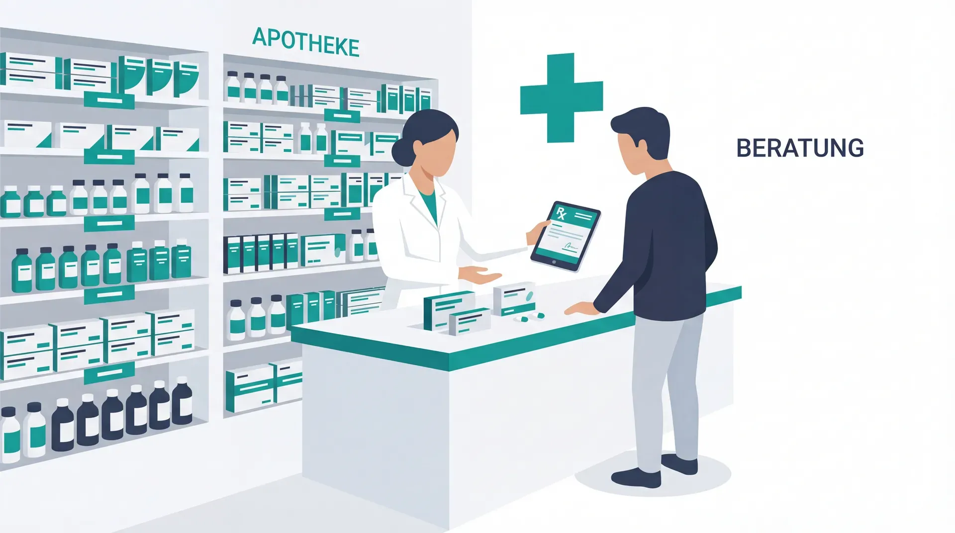 Beratung in der Apotheke mit Tablet