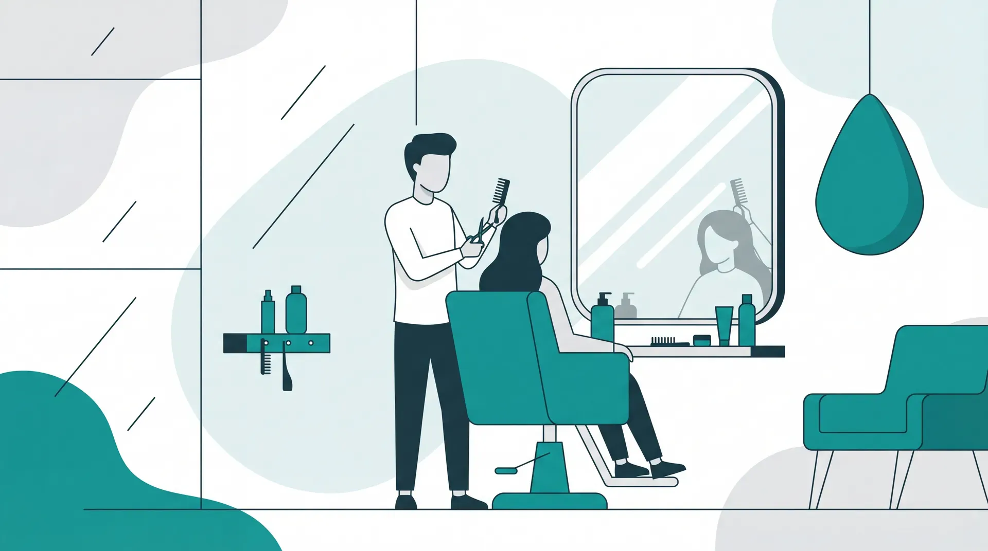 Friseur bedient Kundin im modernen Salon