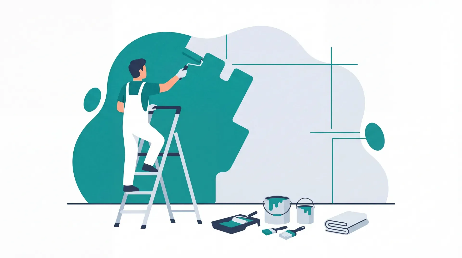 Maler streicht Wand in frischer Farbe